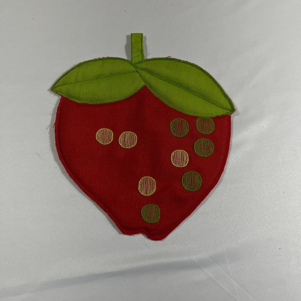 Strawberry Pot Holder Fabric Trivet Padded Hot Pad Cottagecore Vintage